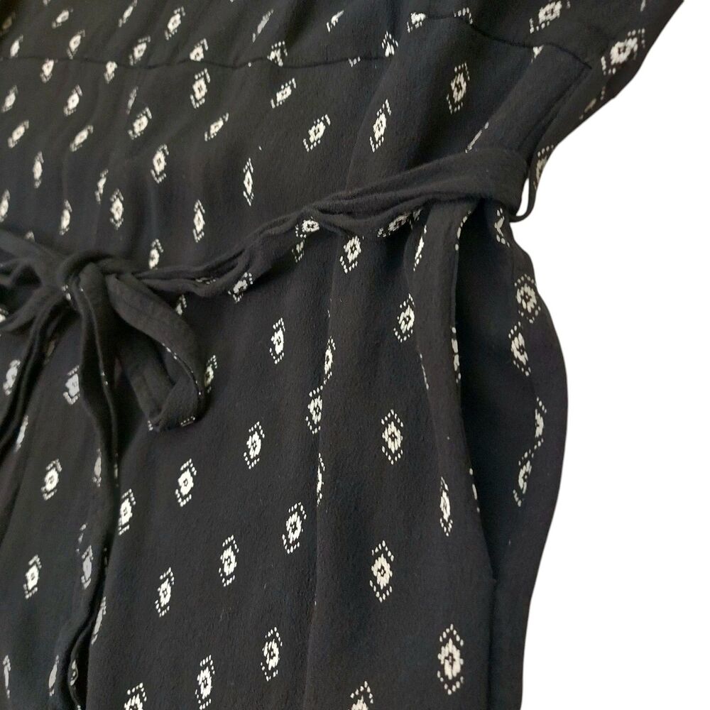 Madewell Romper Womens Small Black Diamond Print V-Neck Cap Sleeve Bohemian - Picture 3 of 13